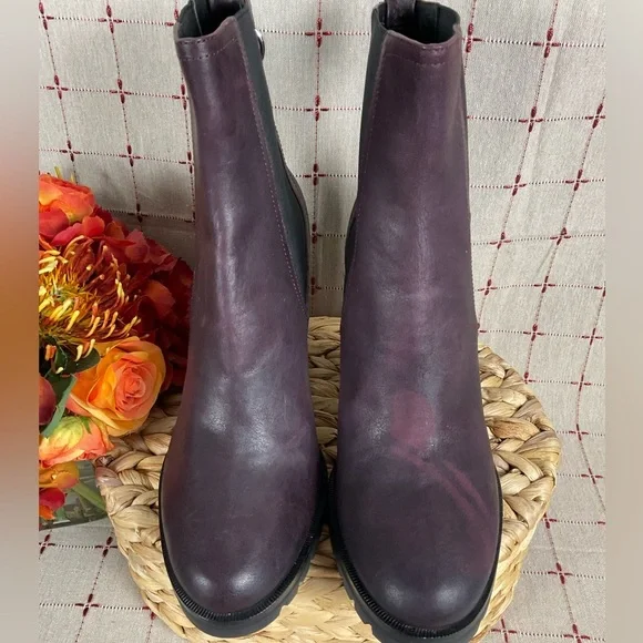 PAIGE “Natasha” Oxblood (Burgundy) Leather Short Boots Chunky Chelsea Bootie 9.5 - Picture 4 of 11